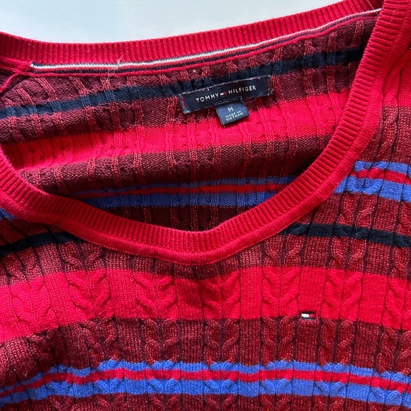 Y2K Style Tommy Hilfiger Cable Knit Striped Metallic Sweater - Picture 2 of 5